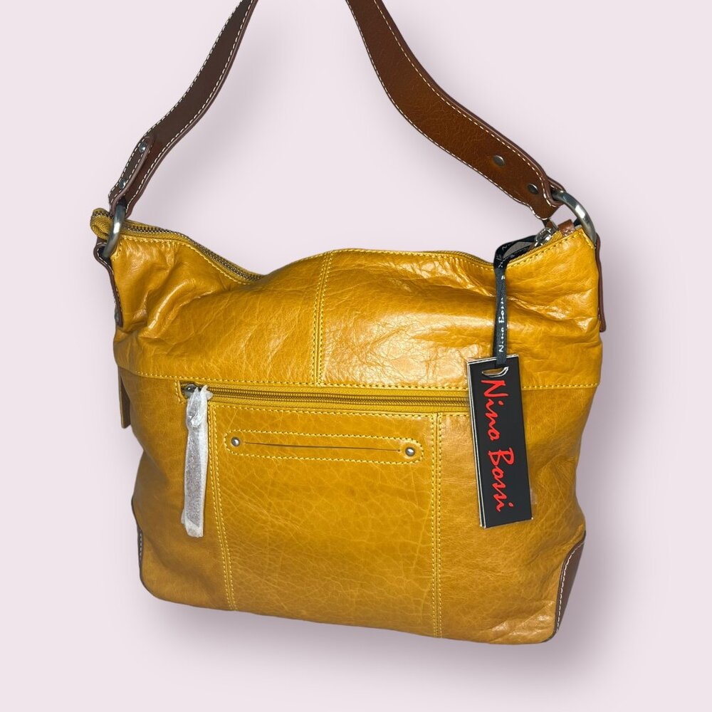 NEW Italian Nino Bossi Mustard Yellow Leather Shoulderbag